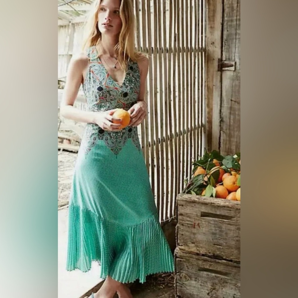 Maeve Canyon Creek Midi Dress Sleeveless V-Neck Keyhole Back Paisley Print Size